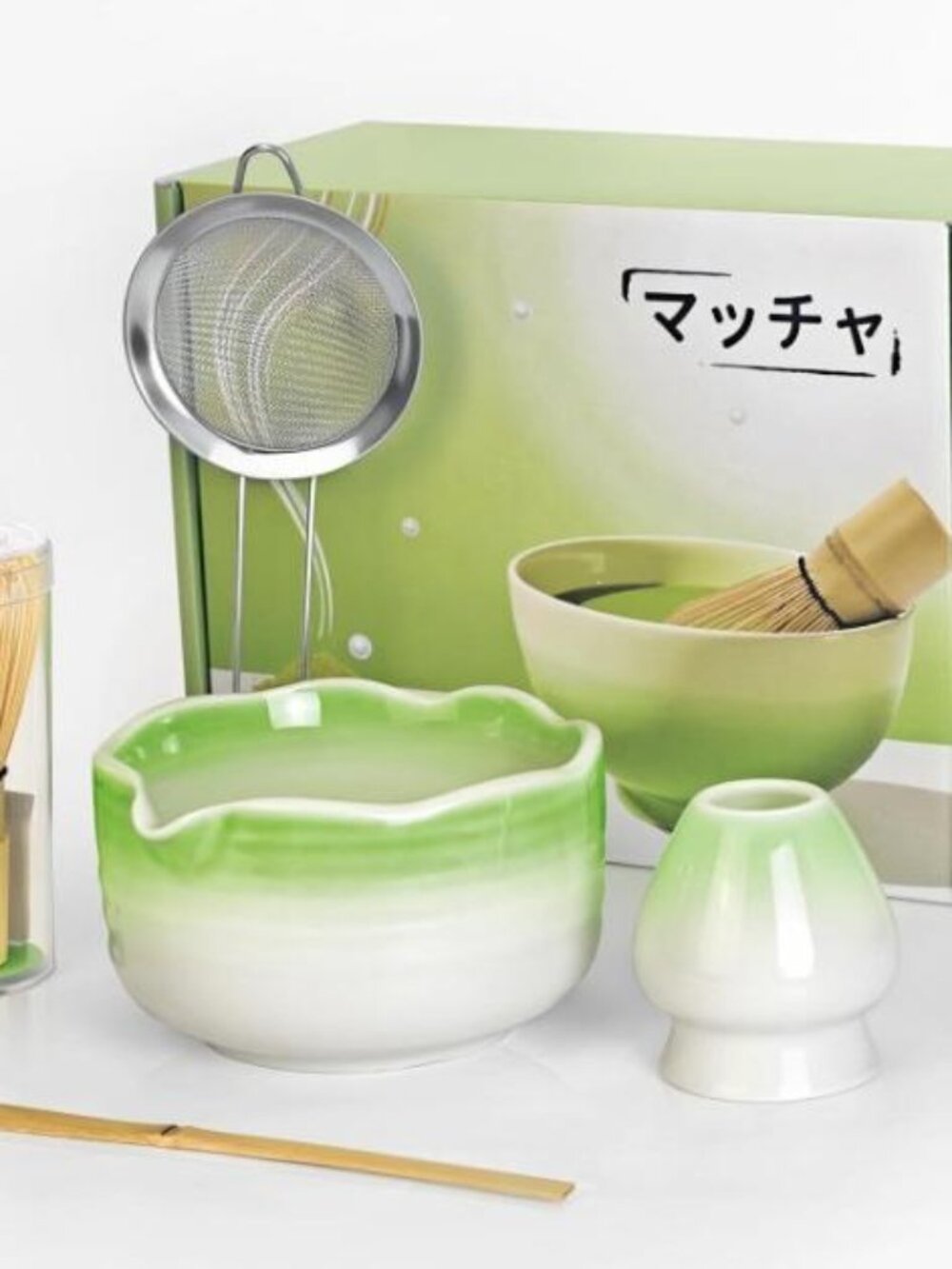 MATCHA TEA PORCERLAIN & BAMBOO 7 PIECE SET